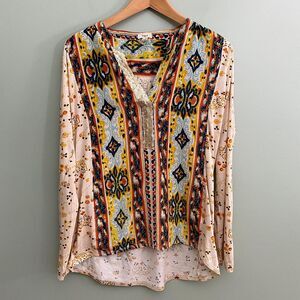 Anthropologie Tiny Devas Popover Top Sequin Roll Tab Sleeves Womens Medium Boho